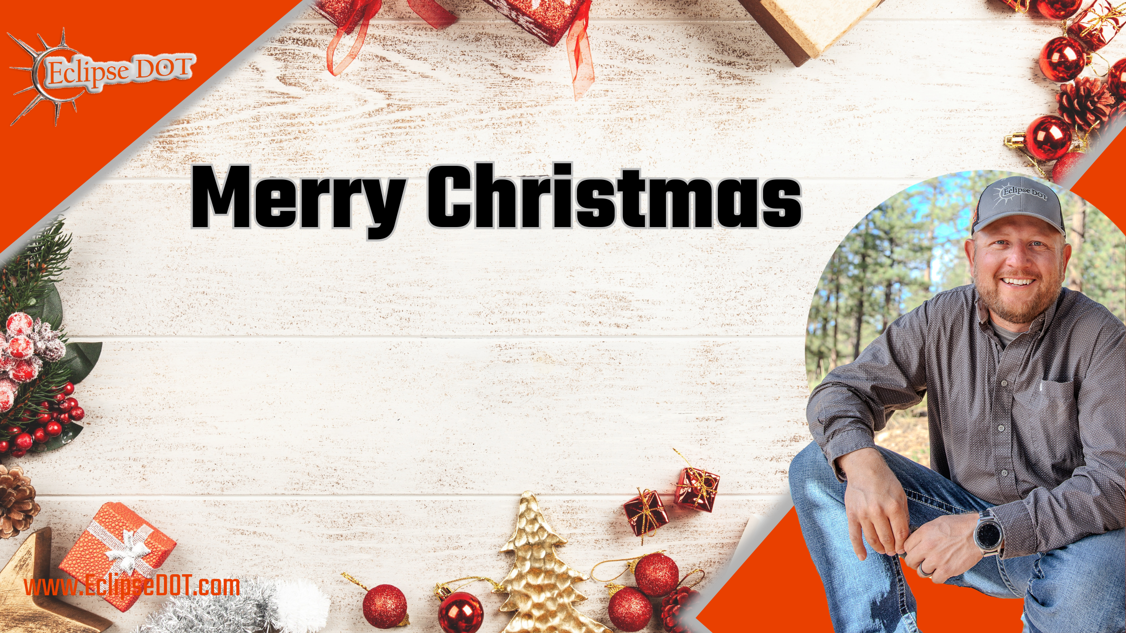 Merry Christmas greeting with festive decorations