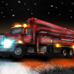An animated picture of a concrete pump truck.