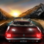 An animated picture of a mustnag car back view.
