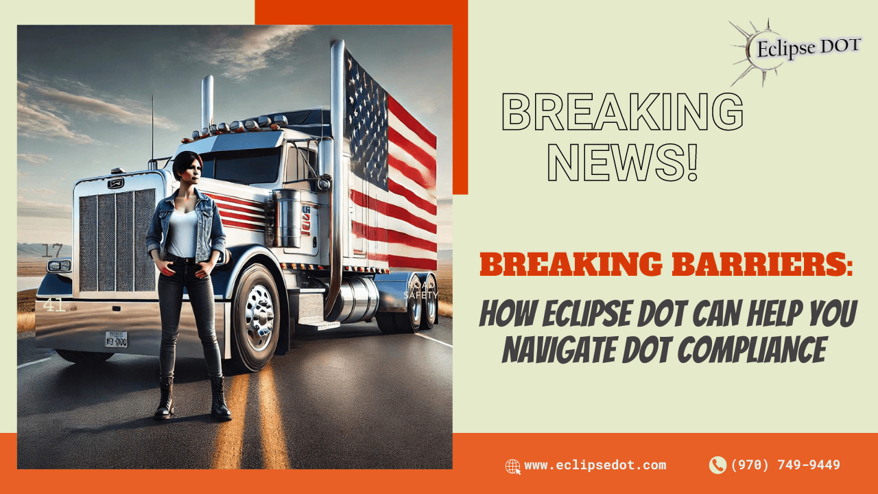 American woman trucker standing beside her semi truck.