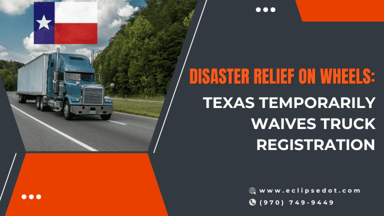 Big rig truck with relief supplies on a Texas highway during a storm.