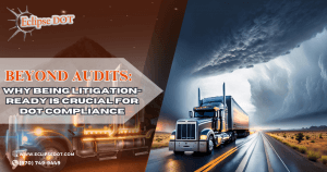 Truck driving through a storm, symbolizing litigation readiness in the trucking industry.