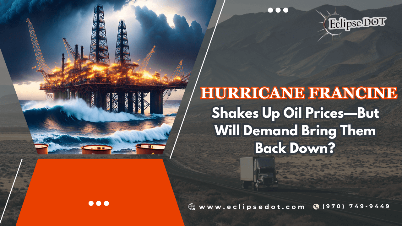 Offshore oil platform hit by Hurricane Francine, causing oil price rise.