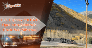 Overturned semitruck on U.S. Highway 550 near Silverton, Colorado