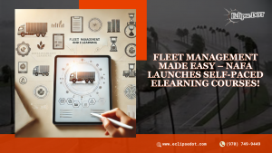 Fleet management eLearning interface with vehicle and sustainability icons.