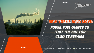 Fossil fuel plant and highway, highlighting New York's climate repair law.