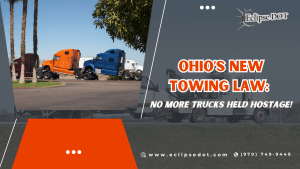 Semi-trucks on a tow truck, symbolizing Ohio’s new towing law.