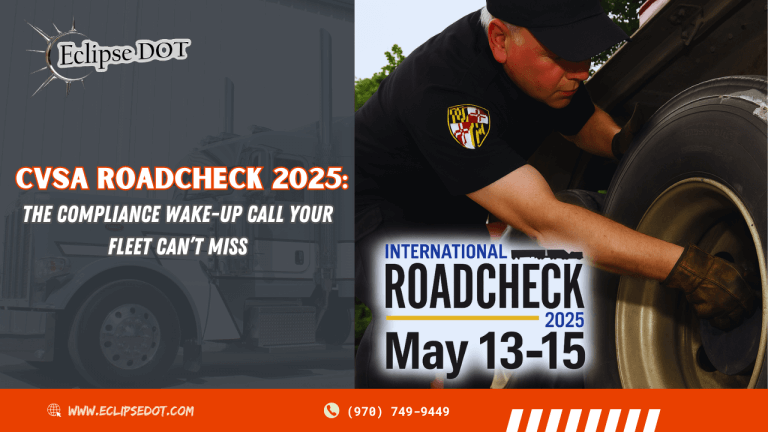 Inspector checks truck tire during Roadcheck 2025