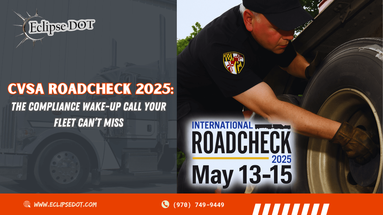 Inspector checks truck tire during Roadcheck 2025