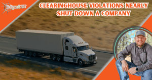 FMCSA Clearinghouse form with gavel showing legal risk.