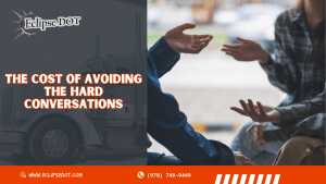 Supervisor addresses worker avoiding eye contact, symbolizing tough leadership moments in DOT compliance.