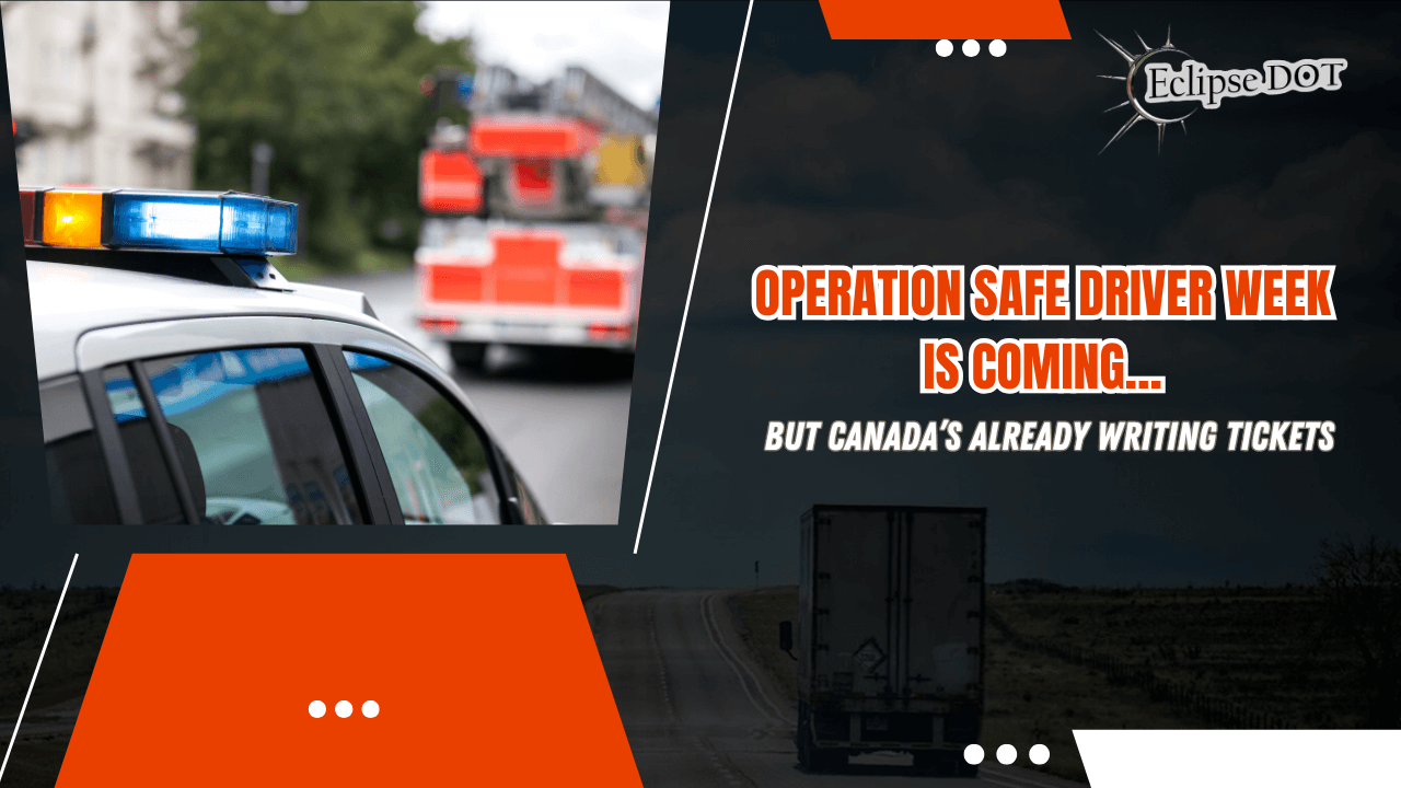 Police inspecting commercial truck on Canadian highway