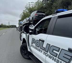 Solebury Township Police truck at a roadside commercial vehicle inspection.