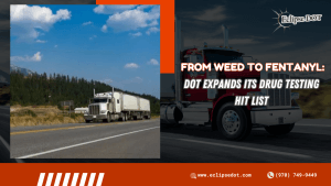 Semi-truck on highway symbolizing DOT compliance and safety.