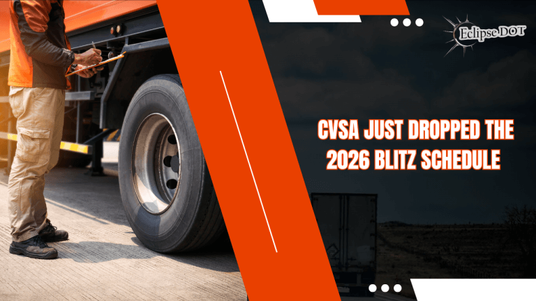 Shiny semi-truck with inspector on highway