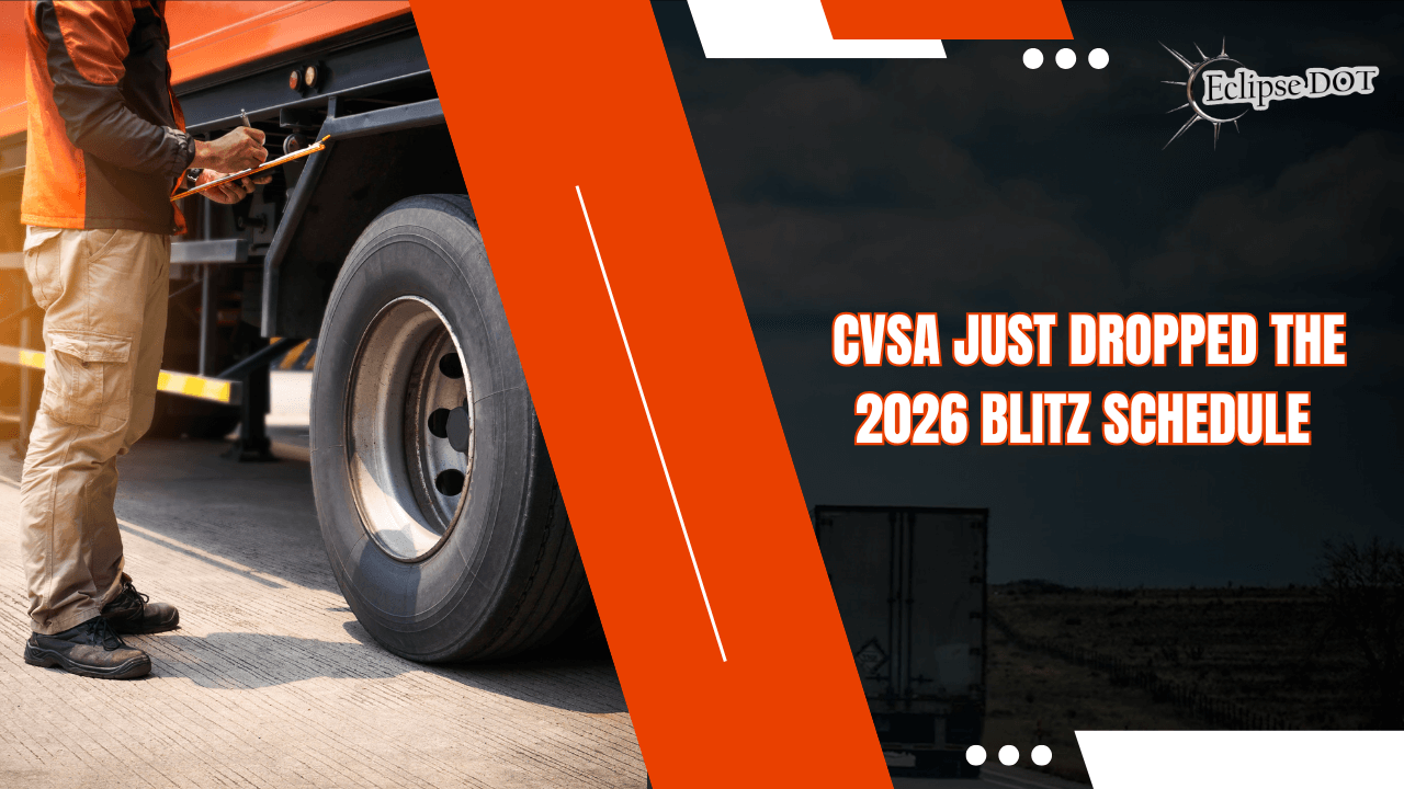 Shiny semi-truck with inspector on highway