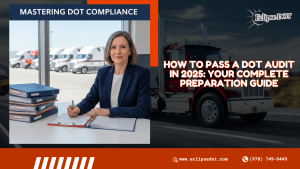 Fleet manager reviewing organized DOT compliance files and driver qualification documents for audit preparation