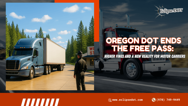 Commercial truck at an Oregon weigh station during DOT inspection
