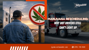Truck driver facing no marijuana sign highlighting DOT drug testing rules