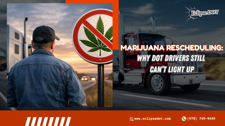 Truck driver facing no marijuana sign highlighting DOT drug testing rules