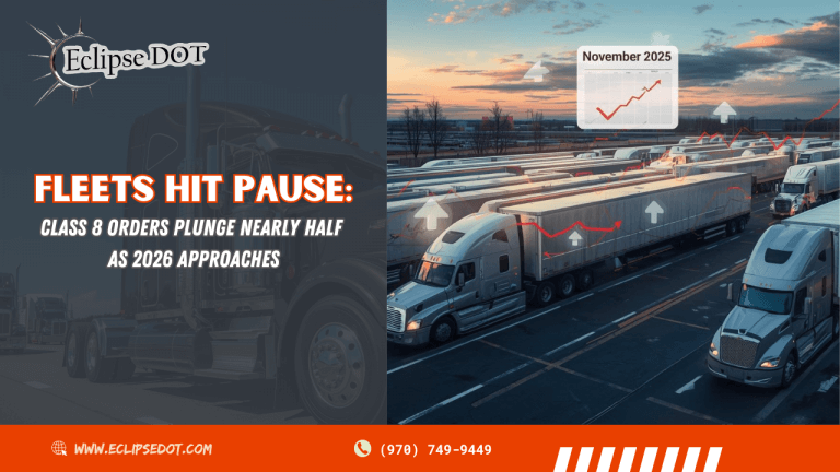 Idle Class 8 trucks showing falling orders