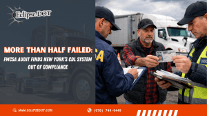 FMCSA officers inspecting a CDL during a New York compliance audit