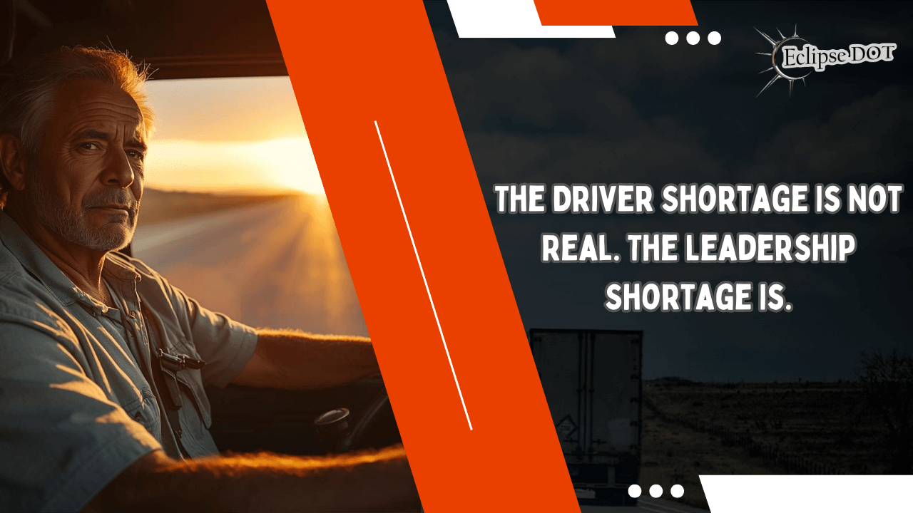 Veteran truck driver in the cab at sunrise symbolizing leadership and driver retention.